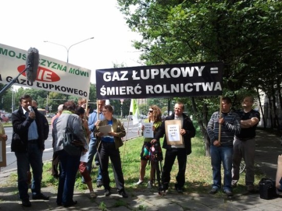 Villagers from Zurawlow protesting in Warsaw